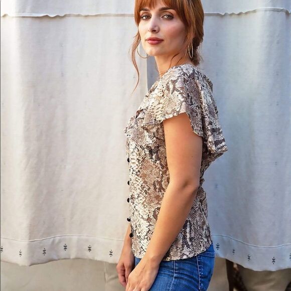 Anthropologie Eva Franco Willow Snake Printed Blouse - Picture 2 of 13